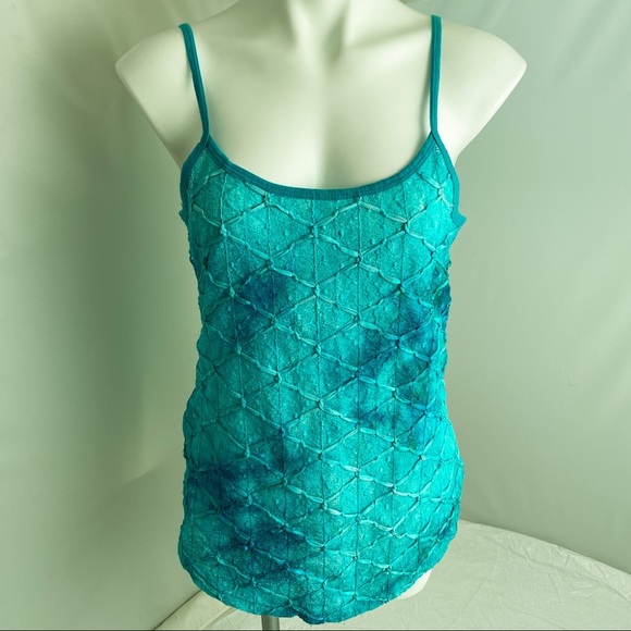 BKE turquoise and aqua semi sheer textured tank top L - Picture 2 of 11